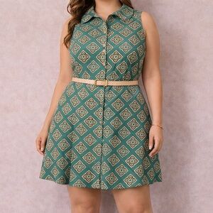 MSK Green Diamond Pattern A-Line Skirt